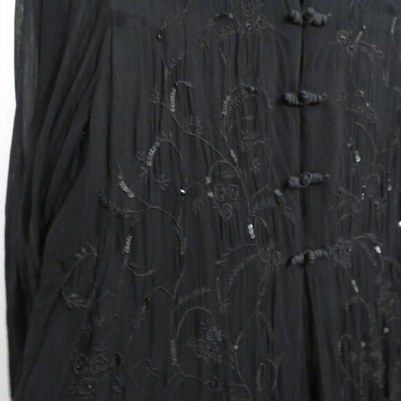Womens Black Sheer Floral Embroidered Kimono with Sequins Long Sleeve - Picture 4 of 8